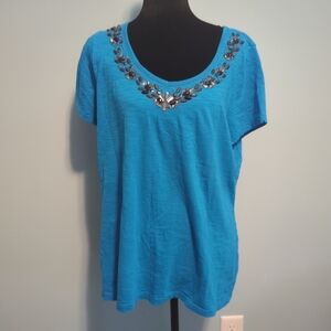 St. John's Bay Turquoise Short Sleeve Tee with Jeweled Scoop Neck